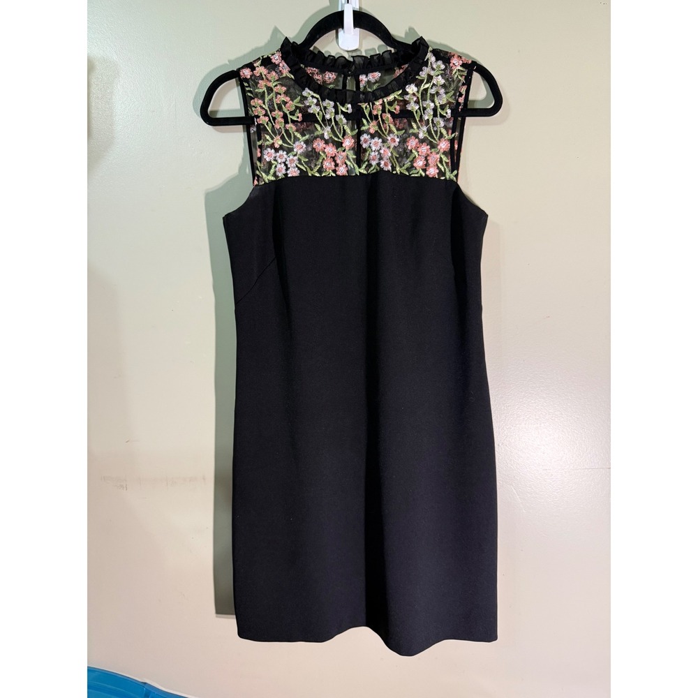 Karl Lagerfeld Paris Black Floral Embroidered Mesh Yoke Sheath Dress Womens 8